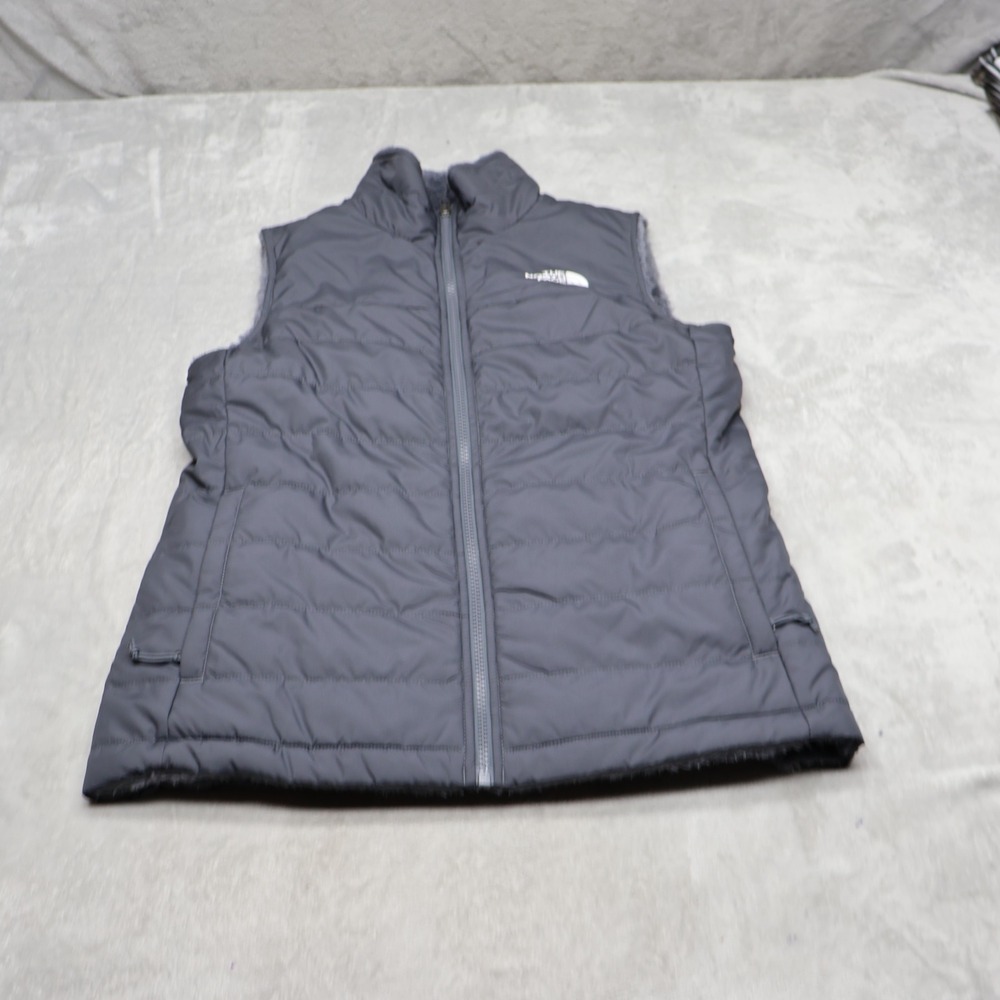 North Face Vest Womens Small Grey Mossbud Insulated Reversible Full Zip Hiking